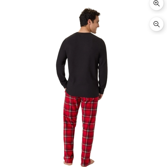 Hanes Men's Micro Fleece Sleep Set, Thermal Top with Plaid Printed Pants Size XL - Picture 4 of 7